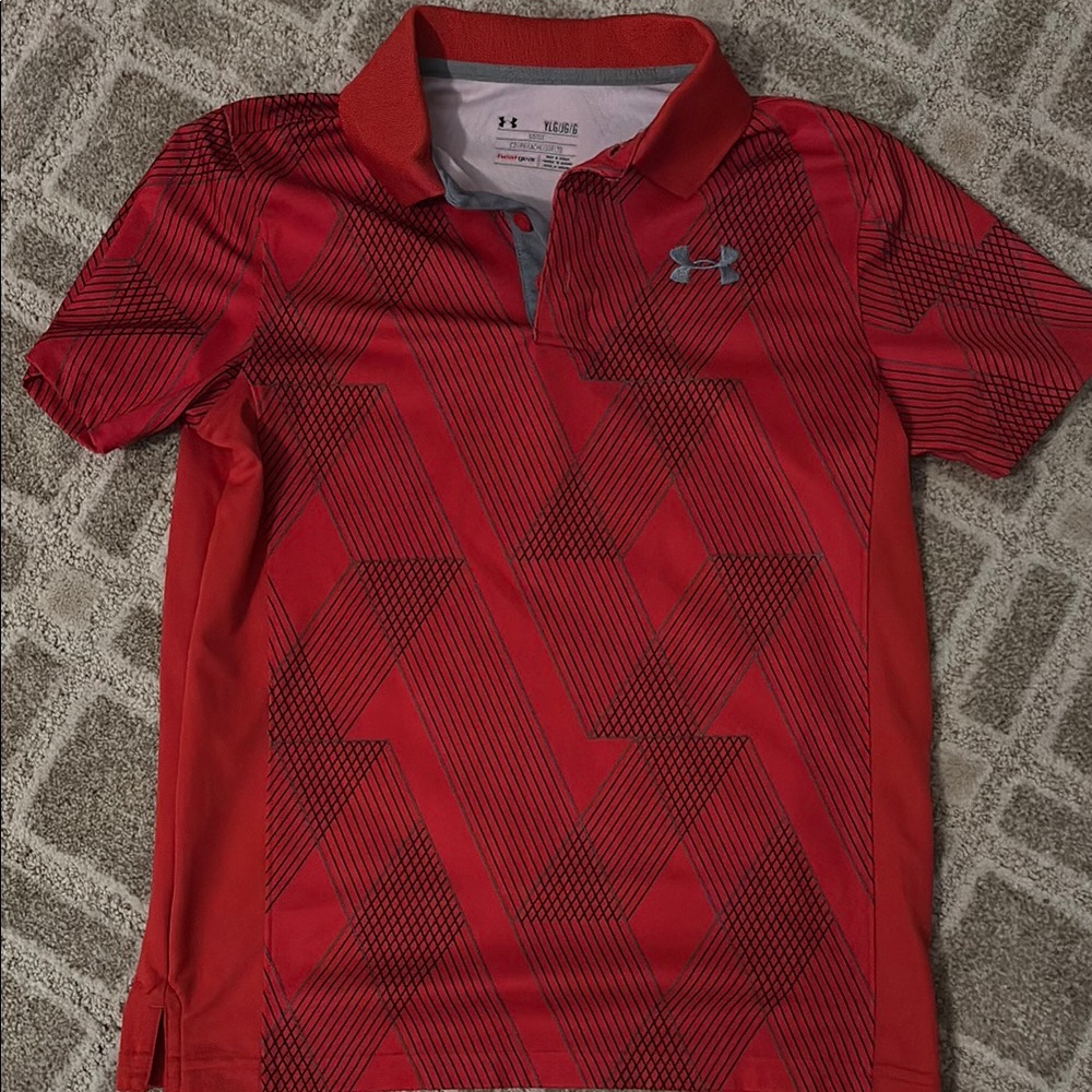 Under Armour Red Geometric Golf Polo